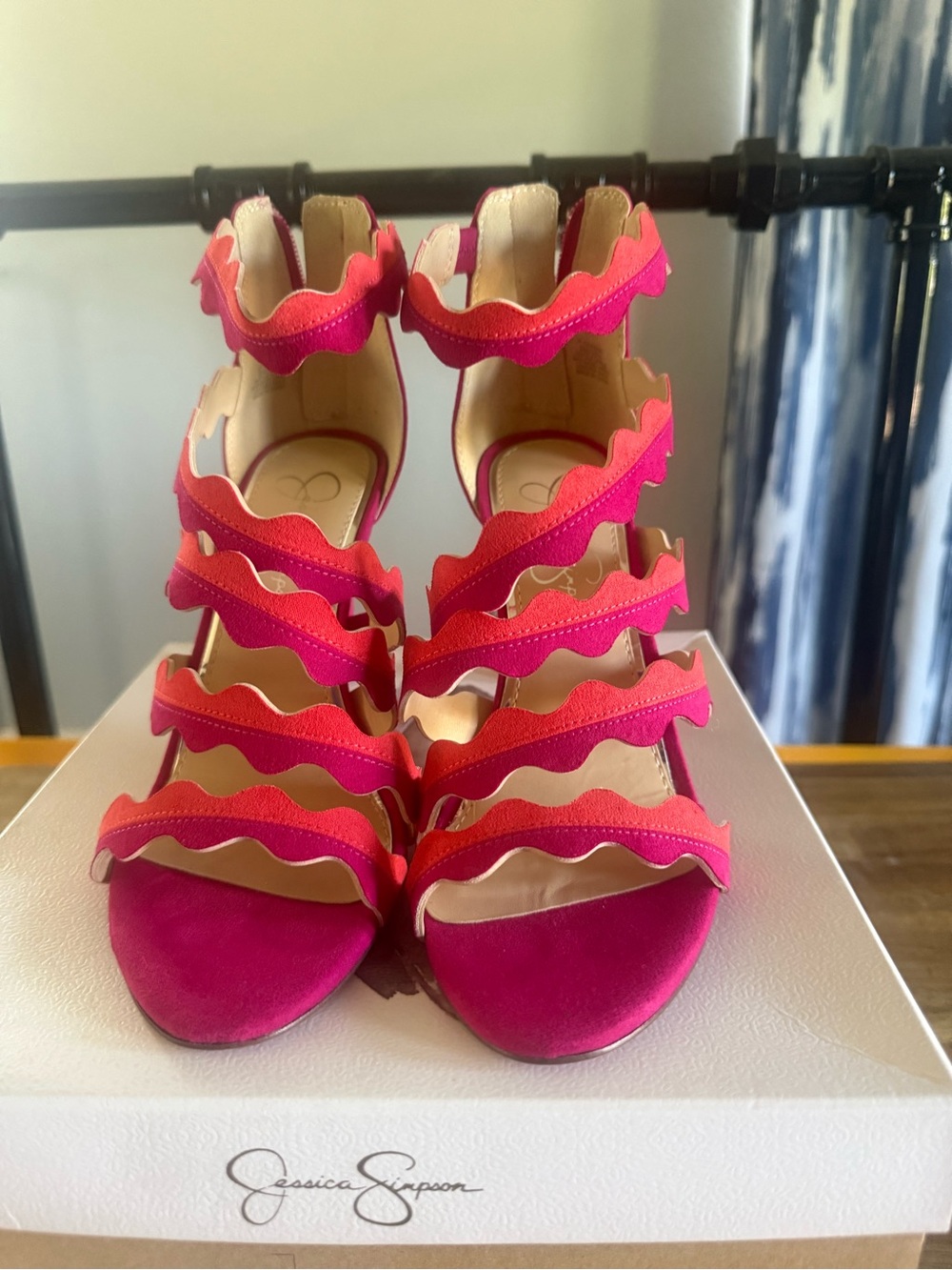 Jessica Simpson Hot Pink & Fuchsia Scalloped Strappy Heels